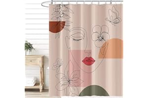 Tenda Doccia Astratta, Uiiooazy Tenda da Doccia Boho Fiori Mezzo Secolo Geometrico Minimalista Tenda per Doccia Antimuffa Impermeabile Poliestere Lavabile Tenda Vasca da Bgano con 12 Ganci 180Lx180Acm