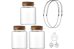 DiiWmme 3 Stück Haustier-Fell- und Haar-Andenken-Flaschen, Glas-Flasche mit Pfotenabdruck-Anhänger, bewahrt wertvolle Erinnerungen, Tierhaare, Gedenkflasche für Hunde, Katzen, kleine Haustiere, 4,7 x