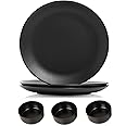 TWINK Round Dinner Set of 3 Big Plates 11 Inches and 3 Katori Set Stylish Multiuse Lunch Snacks Dinner Party Serving Plate | Black Dinner Plates with Bowl Set of 3 for Home & Restaurant