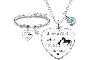 LOCCY Pferd Halskette Pferd Armband Set, Pferd Geschenke für Mädchen, Pferd Anhänger Halskette Schmuck, Silber Mädchen und Pferd Halskette für Mädchen, Horsey Dinge für Mädchen Pferdeliebhaber