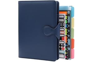 HXRTANGS Taccuino Ricaricabile A5 in PU Pelle, Raccoglitore ad Anelli Quaderno Foglia Sciolta Organizzatore Personale con Tasche/Portapenne/Accessori, 160 Pagine a Righe, Blu Marino
