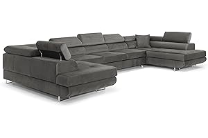‎COMFORTINO FURNITURE COMFORTINO FURNITURE Ecksofa mit Schlaffunktion Big PASTI U-Form, Sofa Couch mit Bettkasten, 3-Sitzer Eckcouch, Schlafsofa für Wohnzimmer, Big Sofa Couch mit Schlaffunktion (Dunkelgrau)