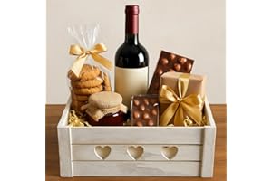 khevga Geschenkkorb leer Herz – Geschenkbox Holz 30x20x12 cm – Dekokiste weiß gekalkt – Geschenkverpackung Vintage – Holzkiste leer romantisch