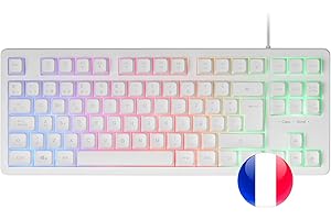 MARSGAMING Mars Gaming MK023, Teclado Gaming TKL, Tecnología Híbrida H-Mech, Iluminación FRGB Rainbow, Anti-ghosting, Compatibilidad Universal, Blanco, Idioma Francés