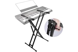 GUITTO Keyboard Piano Stand Gas Spring One-button Easy and Smooth Lifting Function Heavy Duty X Style Adjustable and Portable Music Keyboard Stand with Locking Straps with Skid-proof Pads GKS-02