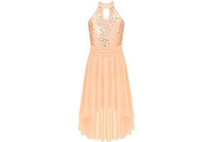 FEESHOW Kids Girls Sleeveless Mesh Lyrical Praise Dance Dress Hollow Back Contemporary Dance Performance Costume Dancewear