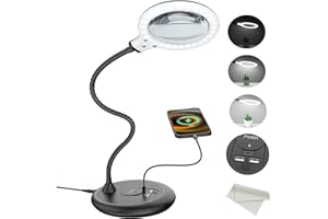 NOMIOU Lupa con Luz LED 5X, Gafas Lupas de Gran Aumento con Luz Pie de Manos Libres, lupa TáCtil con Puerto de Carga USB-C, Utilizada para Leer Pasatiempos, Manualidades, Bancos de Trabajo de Trabajo Cercano