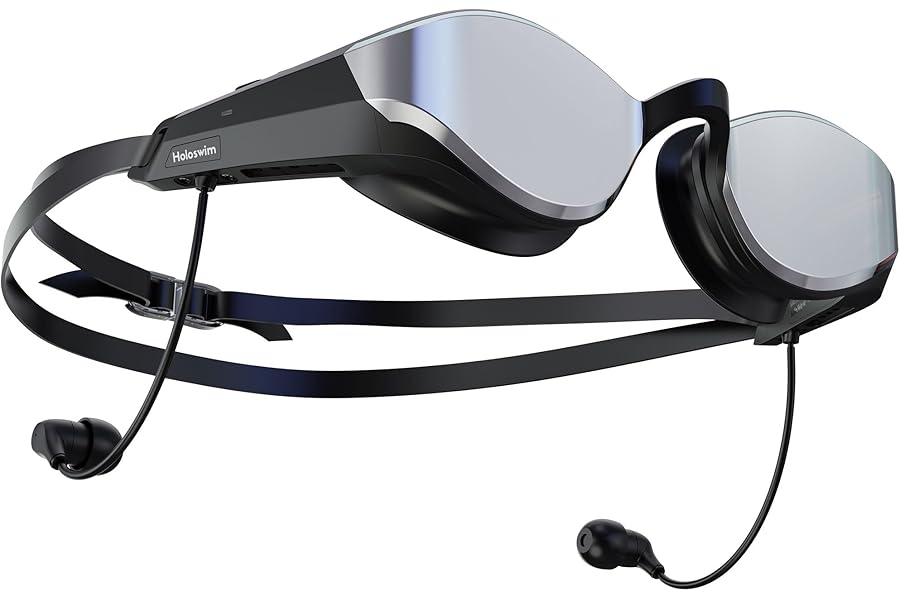 SollaWave AI Music Smart Goggles Swimming Headphones, Real-Time Voice Feedback + 4GB MP3 Player, 9-Axis Motion Tracking Swimming Earbuds, IP68 Waterproof Headphones for Swimming with App & AI Analysis