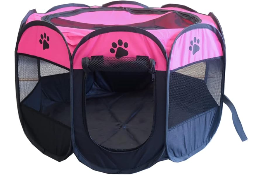 Dotala PET Portable Foldable Pet Dog Cat Playpen Crates Kennel/Premium 600D Oxford Cloth,Removable Zipper Top, Indoor and Outdoor Use (Rose)
