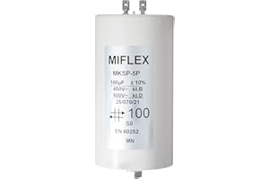 Condensador de Arranque de Motor 100 µF, 450 V 65 x 119 mm, Conector M8, Miflex, 100 uF.
