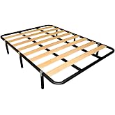 Miroytengo Bed Frame 150 x 190 cm with 6 Legs, Steel Tube 30 x 30 mm with Central Reinforcement Poplar Slats and Metallic Pai