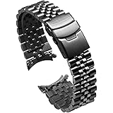 JuntanStainless Steel Curved Ends Watch Strap 18mm 20mm 22mm 23mm 24mm Tapered Metal Watch Band for Men Women Replacement Bracelet Deployment Double Flip Lock Buckle Silver Black
