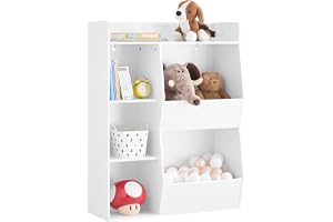 SoBuy Montessori bokhylla för barn med 5 fack - 80 x 104 x | Barnhylla med leksaksförvaring, hylla barnrum av PB (E1) med övre förvaringsfack, tippskydd, vit, KMB55-K-W