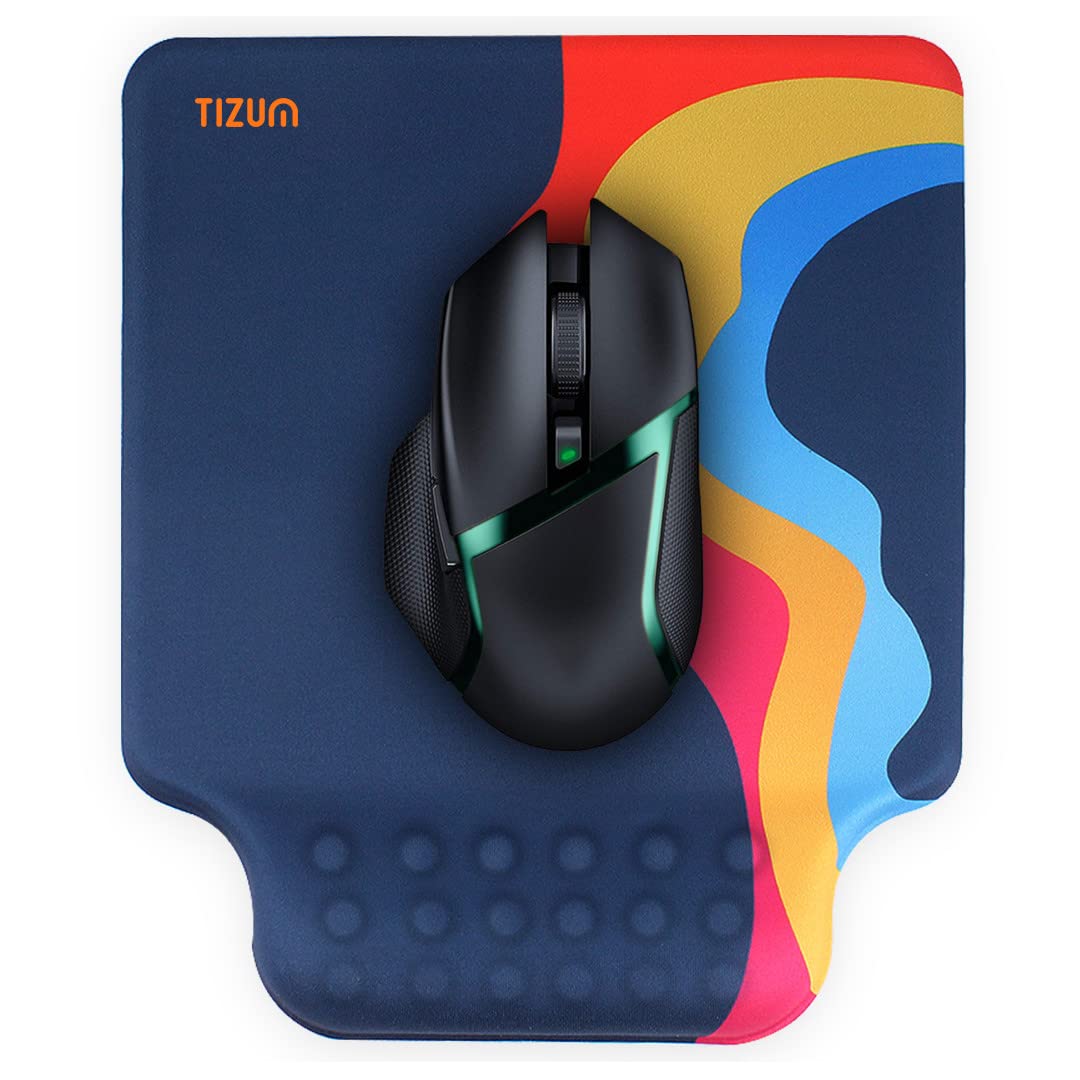 AirCase Tizum Gel Mouse Pad|Memory Foam Cushion Mousepad with Gel Wrist Rest Support & Pain Relief, Ergonomic Design|Non-Slip Rubber Base|Suitable for Gaming, Computer, Laptop, Home & Office (Blue)