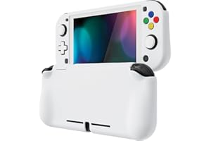 playvital Coque pour Switch Lite Cover Joycon,Accessoire Protection pour Nintendo Switch Lite avec Capuchon Joystick & Protecteur d'Écran Verre Trempé & ZealProtect Boutons-Blanc
