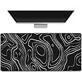ECVV Gaming Mouse Pad XL - 80x30cm Large Mouse Mat with Anti-Slip Rubber Base for Keyboard and Mouse, for Home and Office（Black with White Topographic Line）