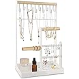 ZENDIA Jewellery Organiser Stand, Jewellery holder Organiser with Earring Tray and 10 Hooks, 5 Tier Necklace Holder Display for Earrings Watches Bracelet Rings (White)