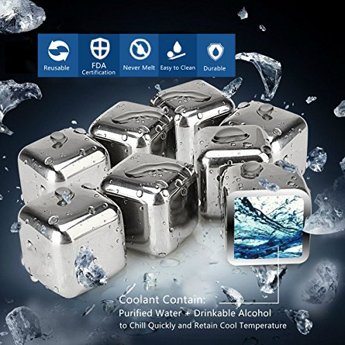 Whisky Steine-MAIGG Food Grade Edelstahl Eiswürfel Chilling Wiederverwendbare Ice Cubes Eiswürfel für Whiskey Wein Getränke kühlen Sie Ihre Getränke ohne Verdünnung(8PCS Eis- Würfel und 1 Eiszange) - 5
