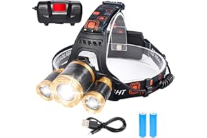 flintronic Latarka czołowa LED, ładowalna przez USB COB 3 x czołówka, wodoodporność IP64, możliwość powiększenia, 4 tryby obracania o 90°, 1200 lumenów, reflektor do biegania, jazdy na rowerze,