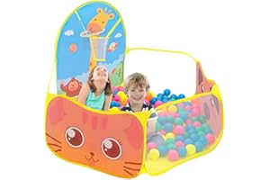Piscine à Balles Enfant, Ruspela Tente de Jeu Pliable pour Enfants avec Panier de Basket-Ball Jaune Pop Up Intérieur et Extérieur Tente Piscine Balles Pliable 120 x 102 x 74cm