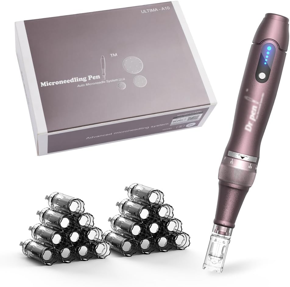 Dr.Pen Ultima A10 Dermapen Microneedling Pen Inalámbrica y Profesional con 22 Cartuchos de Repuesto - Máquina de Microagujas Ajustable para el Cuidado de la Piel