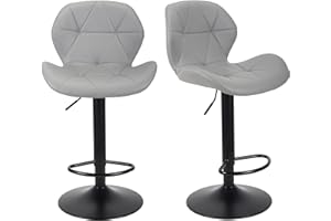 WangPangzi Bar Stools Set of 2 Bar Chairs,Modern Height Adjustable Kitchen Stools With Backs, Swivel Faux Leather Kitchen Island Chairs(Grey)