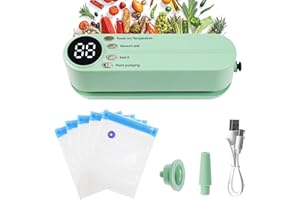 ABNAOK Mini Envasadora al vacío, portátil de 60 KPA, dispositivo de sellado al vacío con 3 niveles de temperatura, 5 bolsas, 1 adaptador de inflado y 1 adaptador de extracción de aire para la conservación de