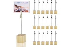 LEEWYOU Fotohalter mit Klammern,20pcs Holz Kartenständer,Memohalter,Fotohalter Clip,Tischkartenhalter Platzkartenhalter,Memo Clip Halter mit Krokodilverschluss Holzsockel Fotoständer Tischkartenhalter Block