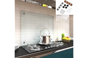 Melko Écran de protection anti-projection en verre - Panneau de cuisinière - Verre trempé de sécurité de 6 mm - Fond mural avec matériel de fixation inclus. 70 x 60 cm Transparent