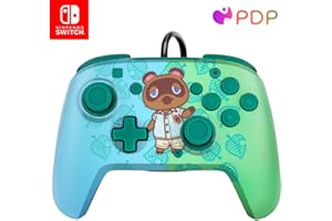 Pdp Gaming Faceoff deluxe+ Filaire Switch Pro Manette - Animal Crossing - Tom Nook - Bleu / Vert - Licence Officiel By Nintendo - Customizable Buttons And Paddles - Ergonomic Manettes