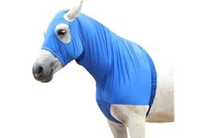 GALLOPOFF Cappa da cavallo in tessuto Lycra elasticizzato con cerniera rinforzata e chiusura in velcro regolabile, cappuccio testa di cavallo con copertura integrale per collo blu XL