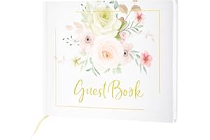 PRK 14 Luxury Guest Book Elegant Premium Hardcover White with Floral Design Perfect for Weddings Parties Business Meetings Funerals Company Sign in Reception Christening Visits and Special Events 100 Pages
