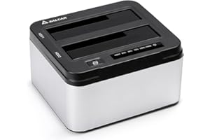SALCAR Aluminum Hard Drive Docking Station with Offline Clone Function, Dual Bay, for 2.5 & 3.5 inch SATA HDD SSD, USB 3.0, Silver
