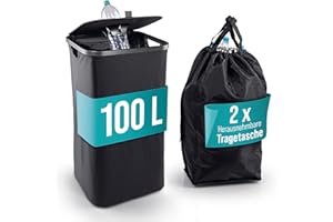 WELLENBORG Pfandflaschen-Sammelbehälter mit Deckel | Inklusive 2 Tragetaschen & Klettverschluss | Großes Fassungsvermögen - 100L | Leergutbehälter mit breitem Einwurf | Zusammenfaltbar & waschbar