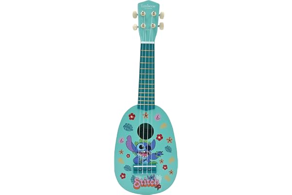 Lexibook, Disney Stitch, Mon Premier ukulélé en Bois, 4 Cordes en Nylon, 53 cm, Guide Inclus, Bleu, K230D