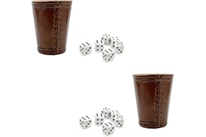 DELALO Würfelbecher inkl. 6 Würfel in 2er Set - Klassischer Handgearbeiteter Lederbecher 9cm - Würfelbecher Leder mit 6 Würfeln (Braun, 2)