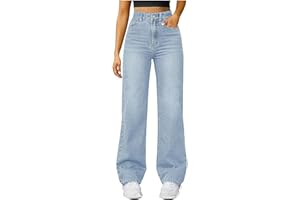 ALLEGORLY Jean Taille Haute Femme Denim Pantalon Femmes Jean Elastique Classic Straight Skinny Coupe Poches Classique Délavé Vintage Trousers Push Up Highwaist Loisirs Jogging Décontracté Jeans