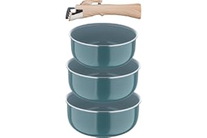 BERGNER, Set 4 pezzi pentole in alluminio pressato riciclato con manico staccabile, Rivestimento PPG Fusion, Verde, Compatibile con l'induzione