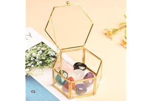 DRERIO Szklana szkatułka na biżuterię, duże pudełko dekoracyjne, przezroczyste pudełko na biżuterię, uchwyt do przechowywania biżuterii, sześciokątny pierścionek, organizer na biżuterię, złoty, na