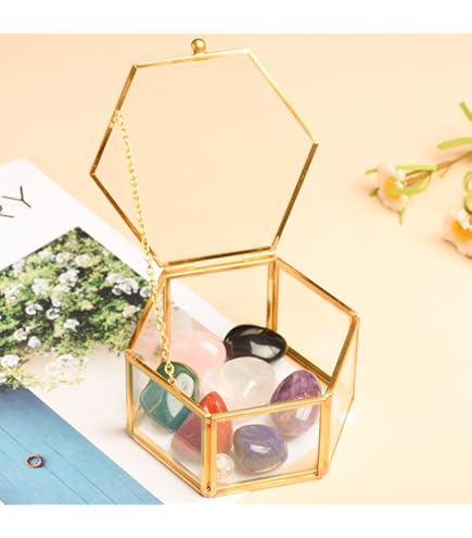 Portagioie In Vetro Esagonale Hudiepan - Trasparente Con Dettagli Oro, Per Anelli E Collane - Foto 5