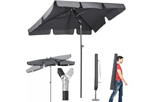 Sekey® 200 × 125 cm Balkon Sonnenschirm Rechteckig mit Schutzhülle| Gartenschirm Terrassenschirm Sonnenschutz UV 50+ Grau