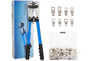 TEENO Crimpzange Batteriekabel Set mit 60 Kabelschuhe AWG 10-0, 6/10/16/25/35/50 mm² – Batteriekabelschuh Crimpzange mit Anti-Rutsch-Griff
