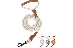 Snocyo Correa para Perro con Mango de Piel, Correa Reflectante para Entrenar y pasear al Paseo, Correa de Nailon Resistente para Perros pequeños y medianos