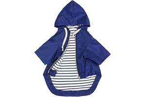 Pethiy - Elegante Chubasquero para Perros – Impermeable para Perro pequeños y medianos con Sombrero y Cremallera,con Botones Reflectantes, Bolsillos, Resistente a la Lluvia y al Agua-Azul-S