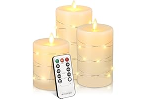 jutyum Set 3 Candele Led, Candele Natalizie Decorative, Candele Finte con Telecomando e Temporizzazione, Decoration de Noel, Addobbi Natalizi per la Casa, candele a led per Vacanze, Feste, Natale