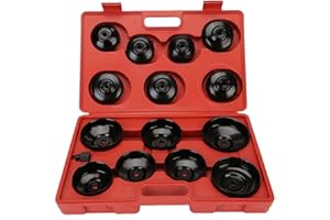 OCGIG 15 Piezas de Filtro Universal de Aleación de Aluminio para Cambio de Aceite Tapón de Llave Tipo Vaso Herramienta de Extracción