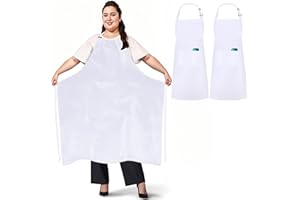umboom 2 Pezzi Bianco Grembiuli Taglie Forti, Grande Grembiule da Cucina, Regolabile Grembiule con 2 Tasche per Uomo Donna, Grembiule da Lavoro per Ristorante, Bistrot, Bar, Caffè (Bianco)