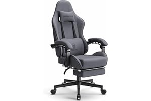 Dowinx Krzesło gamingowe, krzesło biurowe, torba materiałowa, poduszka sprężynowa, krzesło do gier, z zagłówkiem, ergonomiczny fotel do gier z podnóżkiem, szary