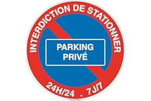 AUA SIGNALETIQUE - Panneau De Signalisation Circulaire en PVC 1.5 mm (Ø 170 mm, Interdiction De Stationner Parking Privé)
