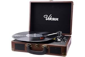 Plattenspieler, VOKSUN Bluetooth Schallplattenspieler Vinyl Plattenspieler Turntable Eingebauter Lautsprecher, Riemenantrieb 33/45/78 U/min, Tragbar Koffer Plattenspieler mit Vinyl-zu-Digital-Aufnahme